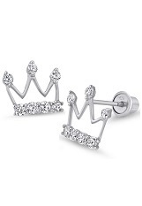 outstanding princess crown cubic zirconia sterling silver baby earrings